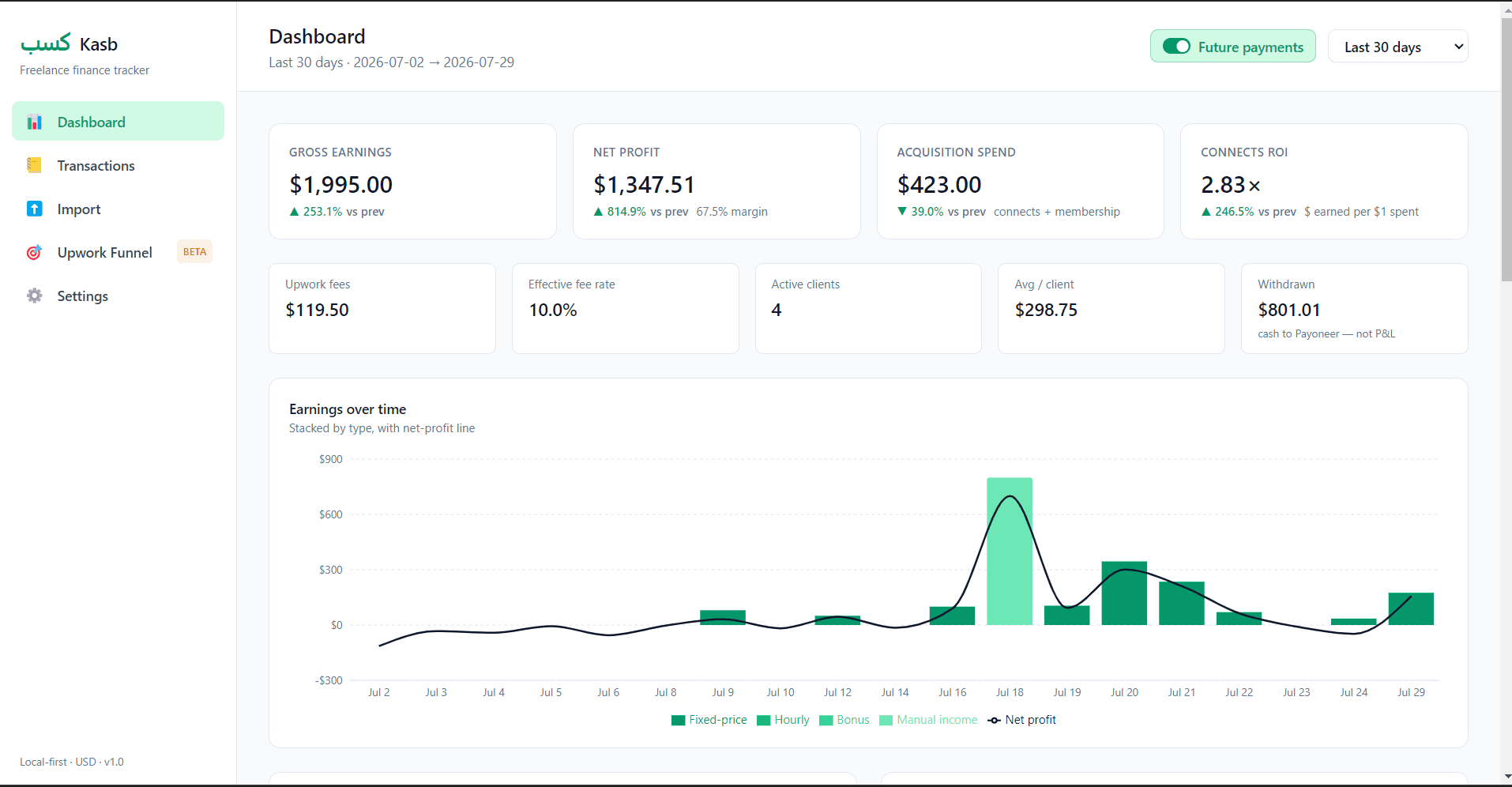 Kasb: A Desktop Earnings Tracker for a Fellow Freelancer