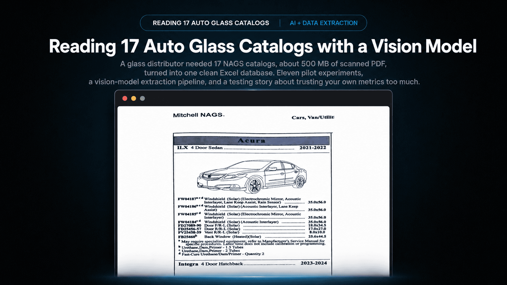 Reading 17 Auto Glass Catalogs with a Vision Model